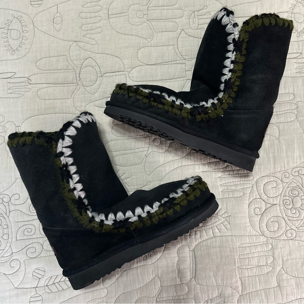 Mou Black Suede Shearling-Trim Moccasin Boots - Picture 2 of 15